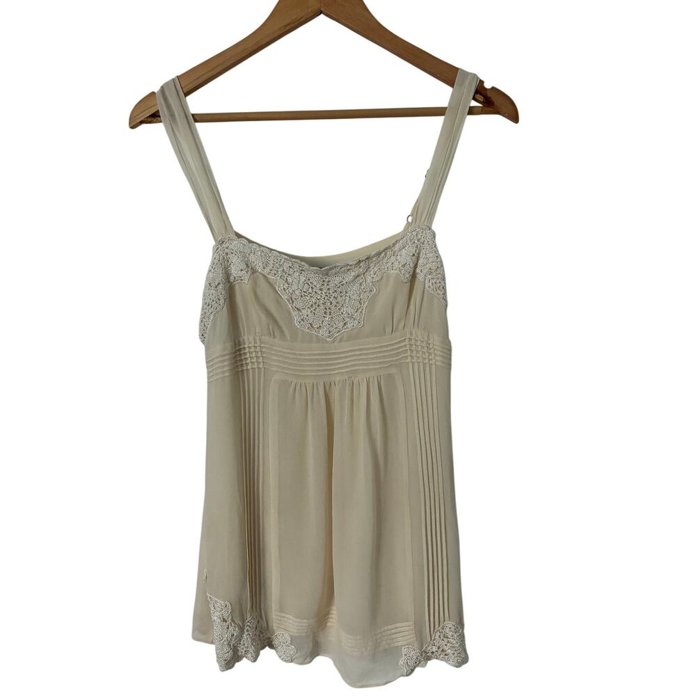 BCBG Maxazria Cream 100% Silk Tank Blouse Victorian Lace  Size S